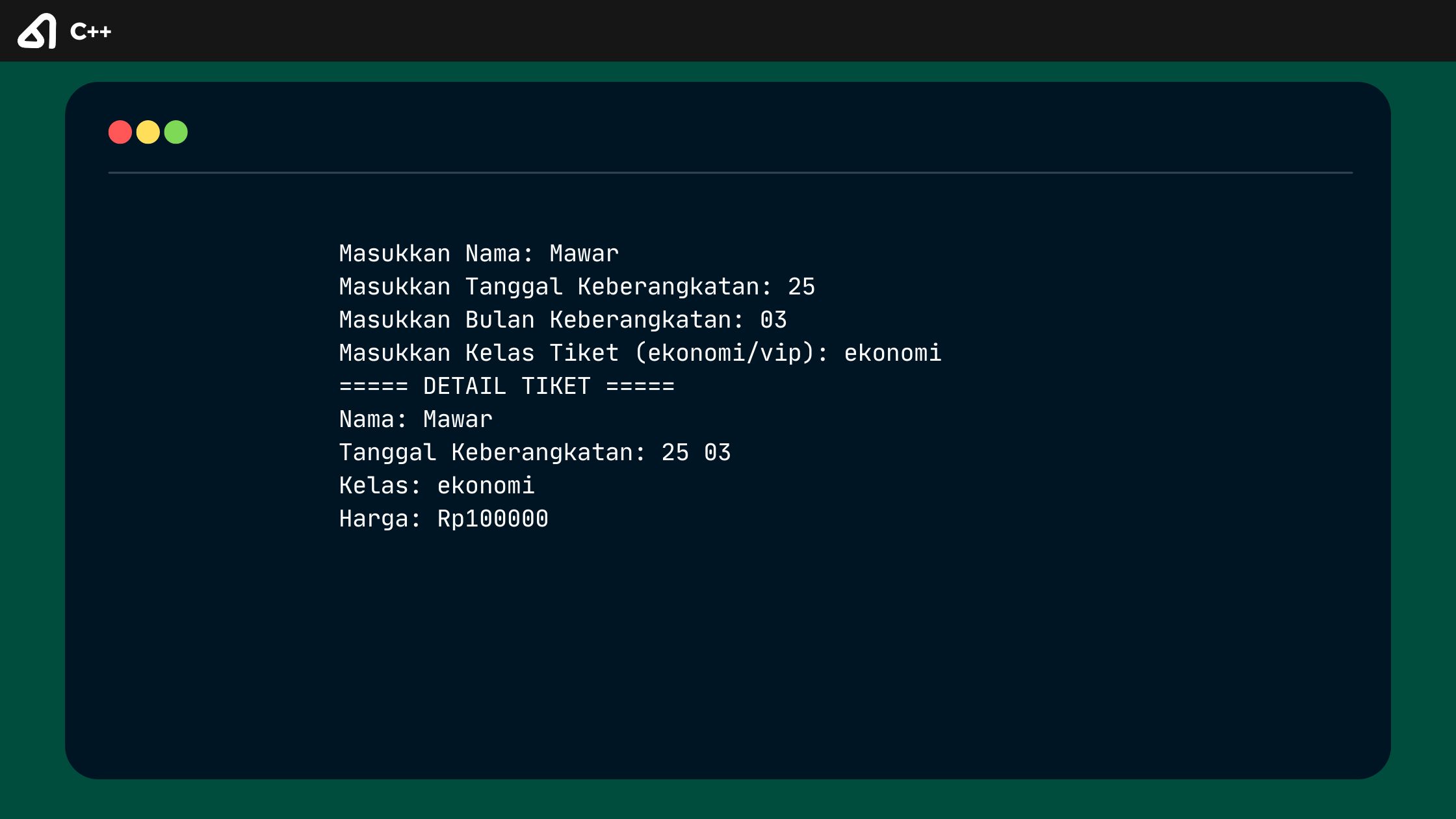 Program Tiket Kereta Api C++