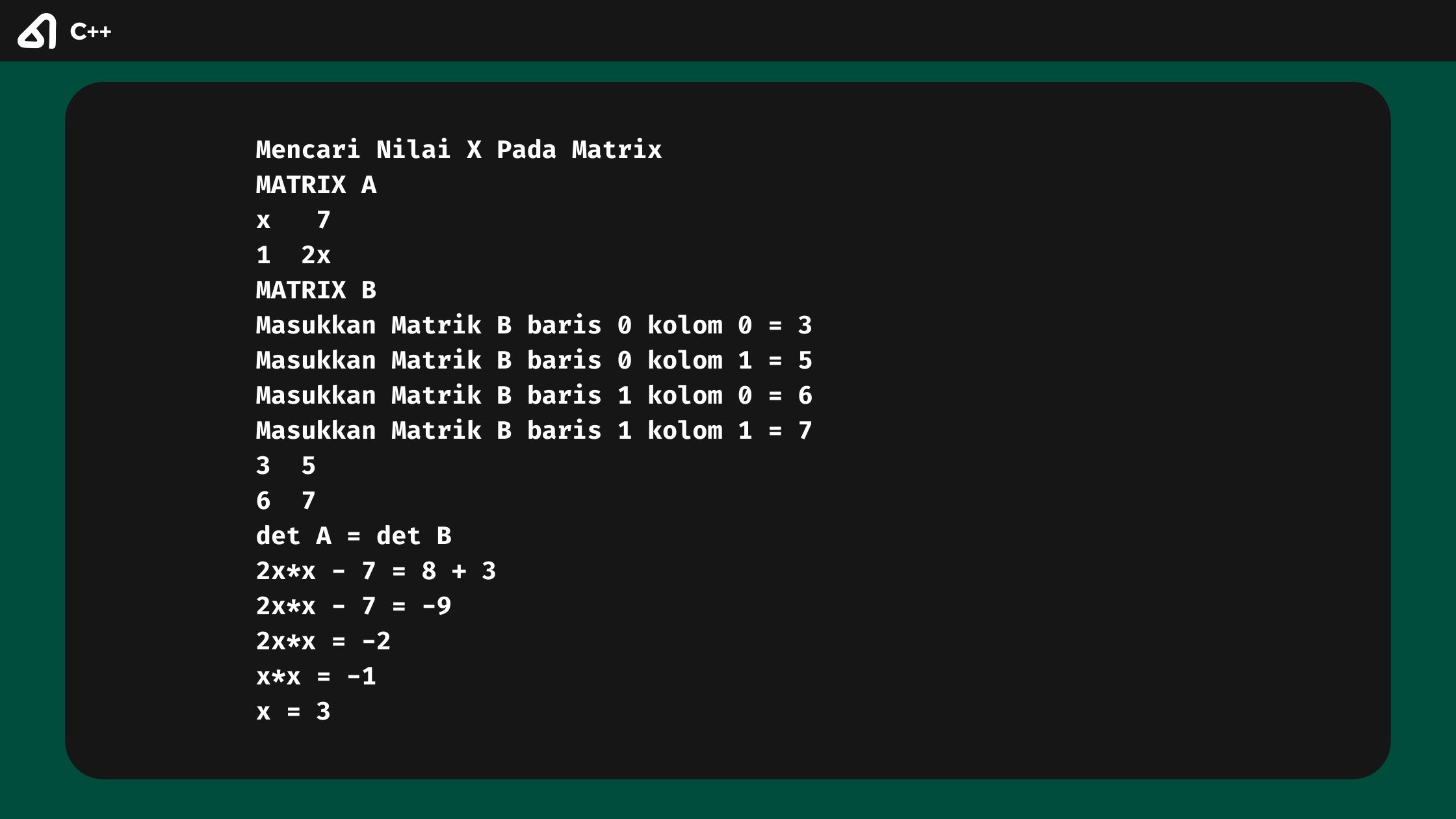 Program Mencari Nilai X Pada Matriks