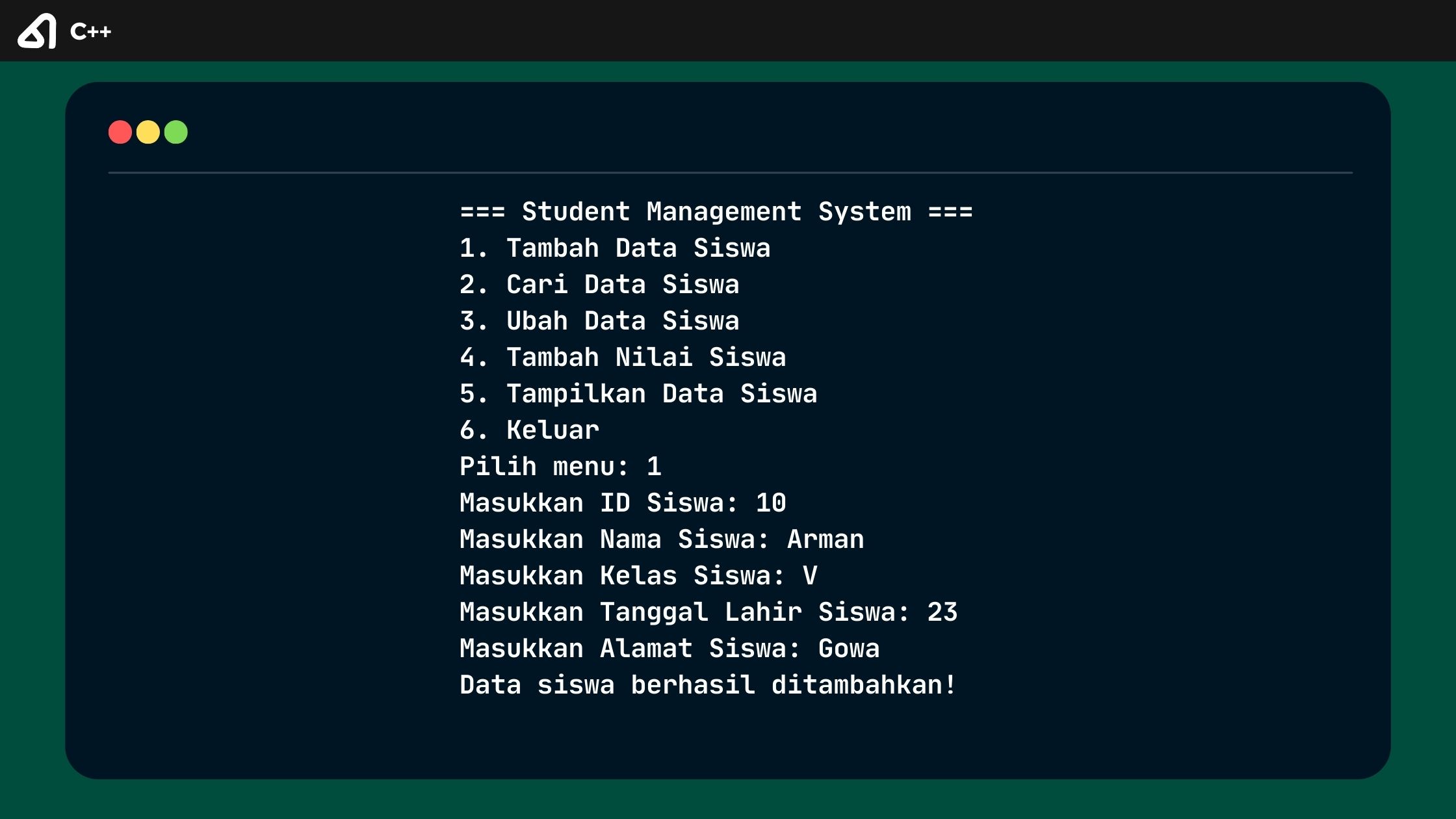 Program Student Management System dengan C++